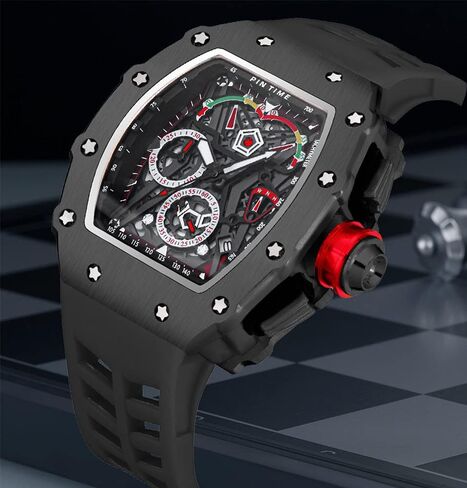 Gosasa Unique Men Punk Wristwatch Hollow Big Dial Luminous Waterproof Sport Analog Quartz Business Men's Watches Silicon Strap Dress Watch in Kuwait