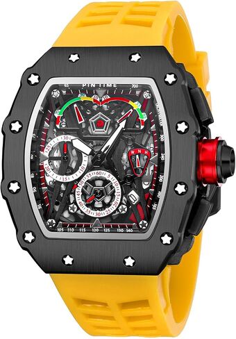 Gosasa Unique Men Punk Wristwatch Hollow Big Dial Luminous Waterproof Sport Analog Quartz Business Men's Watches Silicon Strap Dress Watch in Kuwait