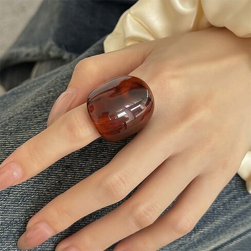 Chunky Amber Tortoiseshell Resin Ring for Women Wide Band Statement Ring for Daily Wear Casual Outfits in Saudi Arabia