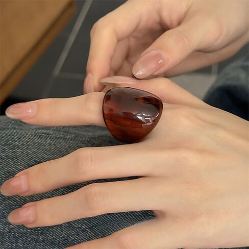 Chunky Amber Tortoiseshell Resin Ring for Women Wide Band Statement Ring for Daily Wear Casual Outfits in Saudi Arabia