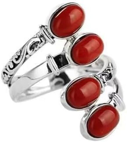 Vintage Red Stone Agate Open Ring for Women - Adjustable Statement Ring Bohemian Retro Finger Ring for Daily & Party Wear in Kuwait