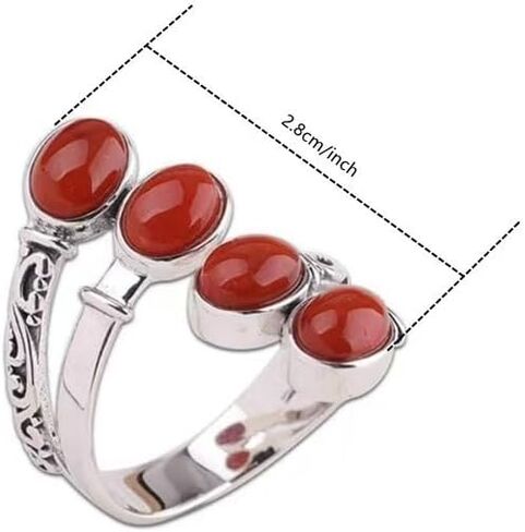 Vintage Red Stone Agate Open Ring for Women - Adjustable Statement Ring Bohemian Retro Finger Ring for Daily & Party Wear in Kuwait