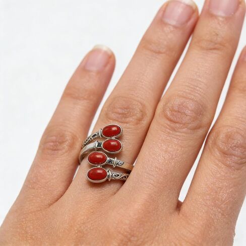 Vintage Red Stone Agate Open Ring for Women - Adjustable Statement Ring Bohemian Retro Finger Ring for Daily & Party Wear in Kuwait