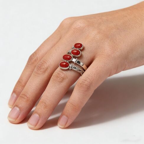 Vintage Red Stone Agate Open Ring for Women - Adjustable Statement Ring Bohemian Retro Finger Ring for Daily & Party Wear in Kuwait