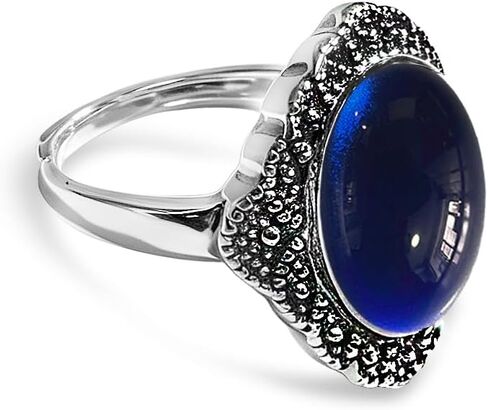 Vintage Silver Plated Open Adjustable Statement Ring for Women, 10×14mm Oval Cabochon Setting Retro Gothic Cocktail Ring, Boho Jewelry Gift in Kuwait