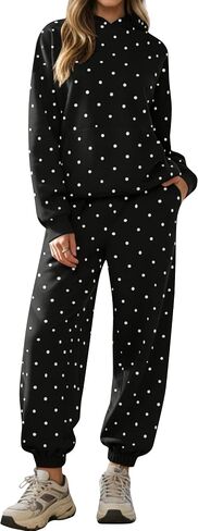 HOCANDY Polka Dot Hoodie and Jogger Sets for Women 2026 Trendy Oversized Fleece Polka Dot Sweat Set with Pockets in Saudi Arabia