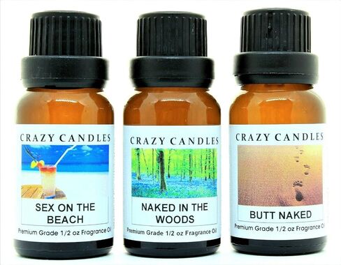 Crazy Candles 3 Bottle Set: 1 Butt Naked, 1 Naked in The Woods, 1 Sex On The Beach 1/2 Fl Oz Each (15ml) Premium Grade Scented Fragrance Oil in Saudi Arabia