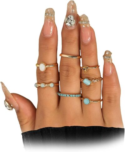 Gold Chunky Crystal Knuckle Rings Set for Women Stackable Stone Finger Dome Rings Statement Midi Engagement Ring Birthday Jewelry Accessories in Saudi Arabia