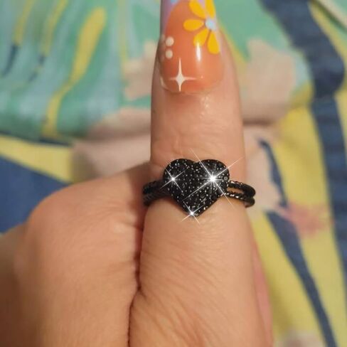 Black Heart Ring for Women Cubic Zirconia Goth Ring Statement Jewelry Knuckle Rings Dainty Finger Rings Punk Fashion Accessory Gift in Kuwait