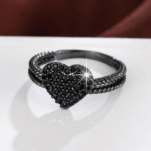 Black Heart Ring for Women Cubic Zirconia Goth Ring Statement Jewelry Knuckle Rings Dainty Finger Rings Punk Fashion Accessory Gift in Kuwait