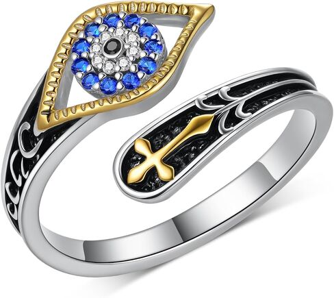 Turkish Evil Eye Ring 925 Sterling Silver Adjustable Spoon Cross Ring Evil Eye Mal De Ojo Nazar Amulet Jewelry Gifts for Women in Saudi Arabia