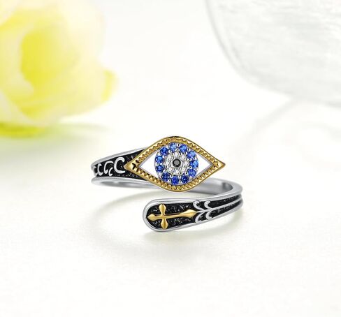 Turkish Evil Eye Ring 925 Sterling Silver Adjustable Spoon Cross Ring Evil Eye Mal De Ojo Nazar Amulet Jewelry Gifts for Women in Saudi Arabia