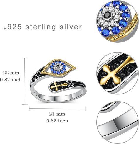 Turkish Evil Eye Ring 925 Sterling Silver Adjustable Spoon Cross Ring Evil Eye Mal De Ojo Nazar Amulet Jewelry Gifts for Women in Saudi Arabia