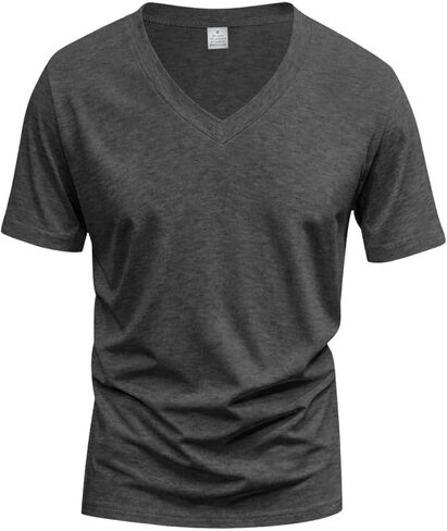 Mens V Neck T Shirts 3XL Big and Tall Stretchable Shirt Short Sleeve Solid Fashion Top Casual Stylish Summer Tees in Saudi Arabia