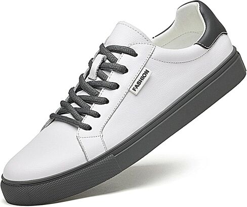 Men's White Leather Sneakers Lace up Tennis Shoes Casual Sneakers for Men,Low Top Orthopedic Comfortable Sneakers with Arch Support,White Dress Shoes for Men in Saudi Arabia