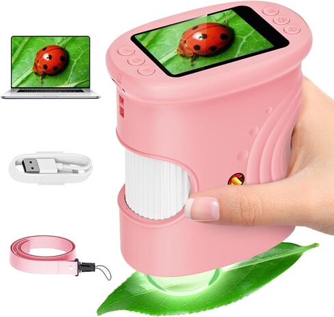 Kids Microscope Handheld - Digital 1000X Zoom Mini Pocket Microscope, HD Photo & Video Recording with 8GB TF Card, Educational Toys for Boys Girls 3 4 5 6 7 8+ Years, STEM Birthday Gifts in Kuwait