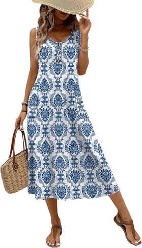 OFEEFAN Maxi Dress Sleeveless Casual Summer Dresses for Women 2026 Decorative Button Down Sundresses with Pockets in Kuwait