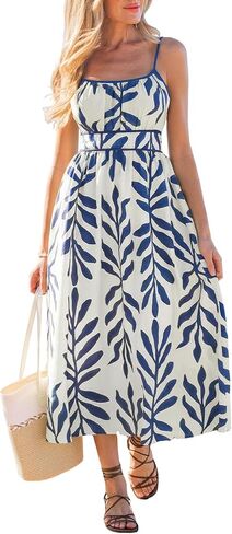 CUPSHE Women's Summer Dresse Floral Boho Ruched Flowy Ruffle Vacation Hawaiian Cami Smocked Midi Dress in Kuwait