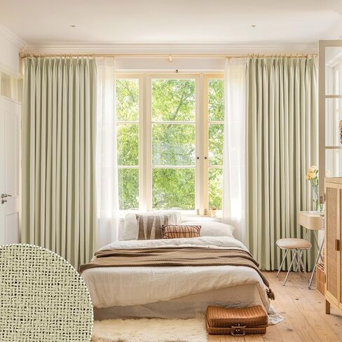 HUTO Pinch Pleated Curtain 52W x 84L Inches, Triple Weave Faux Linen Full Blackout Thermal Insulated Waterproof Drape with Tieback for Bedroom, Living Room, Easy Hanging via Hooks, Beige, 1 Panel in Saudi Arabia