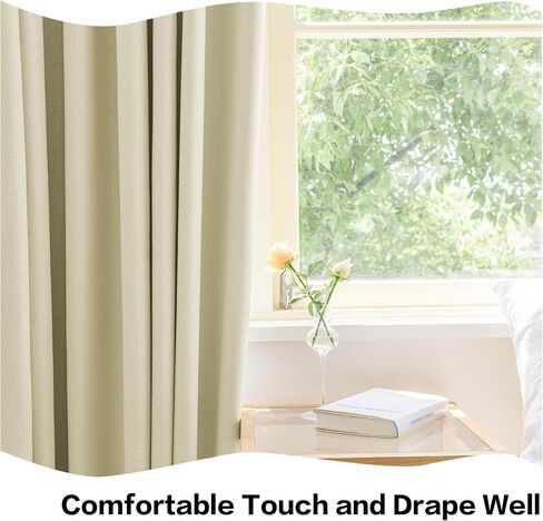 HUTO Pinch Pleated Curtain 52W x 84L Inches, Triple Weave Faux Linen Full Blackout Thermal Insulated Waterproof Drape with Tieback for Bedroom, Living Room, Easy Hanging via Hooks, Beige, 1 Panel in Saudi Arabia
