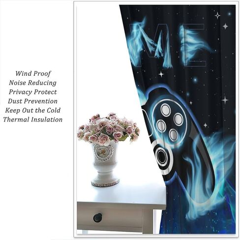 Blue Gamer Curtains for Boys,Fantasy Cartoon Flame Video Computer Gamepad Starry Window Treatments Print for Kids Teenage Bedroom Living Room 41x44.5in（No Blackout） in Saudi Arabia
