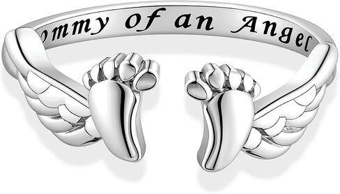 Silver Mommy of an Angel Wing Cute Foot Open Ring Miscarriage Gifts for Mothers Pregnancy Loss Adjustable Ring Mother's Day in Saudi Arabia