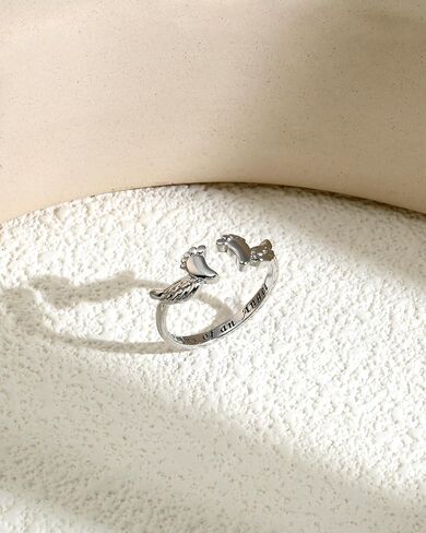Silver Mommy of an Angel Wing Cute Foot Open Ring Miscarriage Gifts for Mothers Pregnancy Loss Adjustable Ring Mother's Day in Saudi Arabia