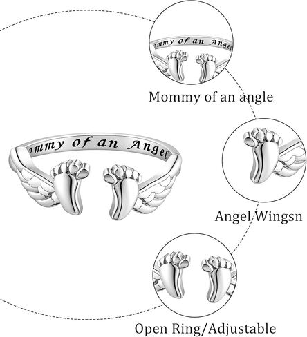 Silver Mommy of an Angel Wing Cute Foot Open Ring Miscarriage Gifts for Mothers Pregnancy Loss Adjustable Ring Mother's Day in Saudi Arabia