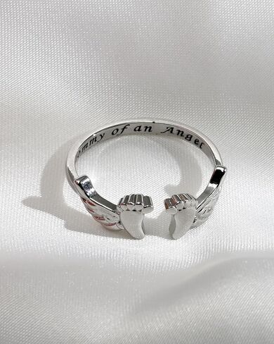 Silver Mommy of an Angel Wing Cute Foot Open Ring Miscarriage Gifts for Mothers Pregnancy Loss Adjustable Ring Mother's Day in Saudi Arabia