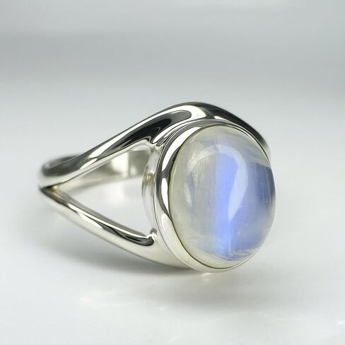 الصلبة 925 الفضة الاسترليني حقيقية البيضاوي قوس قزح Moonstone سبليت شانك الفرقة اليدوية بيان خاتم المرأة للهدايا in Kuwait