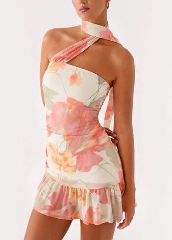 Giovacker Womens Elegant Floral Dress Sexy Strapless Mini Dress Party Gowns Dresses in Kuwait
