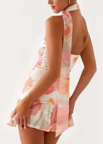 Giovacker Womens Elegant Floral Dress Sexy Strapless Mini Dress Party Gowns Dresses in Kuwait