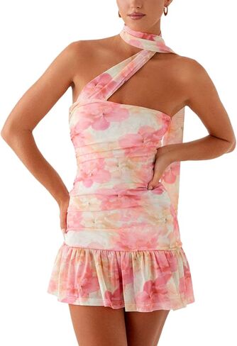 Giovacker Womens Elegant Floral Dress Sexy Strapless Mini Dress Party Gowns Dresses in Saudi Arabia