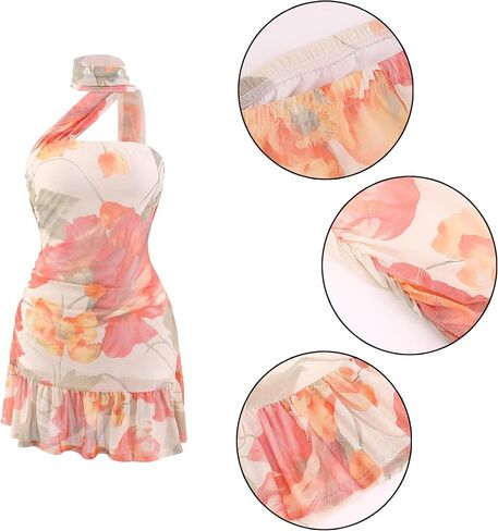 Giovacker Womens Elegant Floral Dress Sexy Strapless Mini Dress Party Gowns Dresses in Kuwait