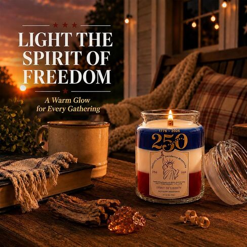 4th of July Patriotic Candle – 12oz Soy Wax Candle, Cozy Woody Amber Scented candles, Independence Day Decorations, USA Themed Home Decor & Gift in Saudi Arabia