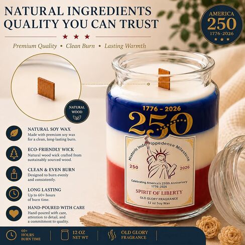 4th of July Patriotic Candle – 12oz Soy Wax Candle, Cozy Woody Amber Scented candles, Independence Day Decorations, USA Themed Home Decor & Gift in Saudi Arabia
