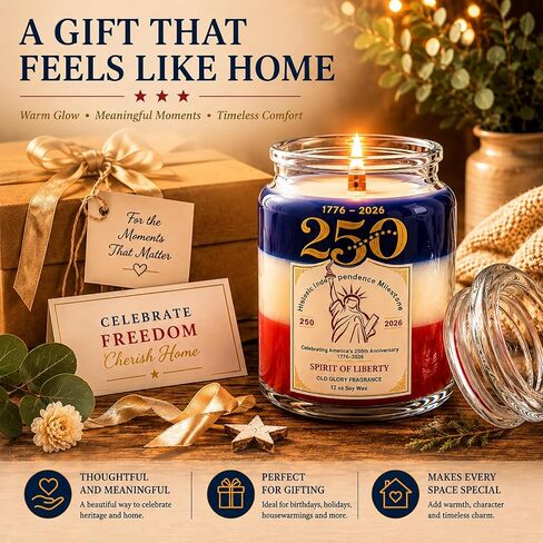 4th of July Patriotic Candle – 12oz Soy Wax Candle, Cozy Woody Amber Scented candles, Independence Day Decorations, USA Themed Home Decor & Gift in Saudi Arabia