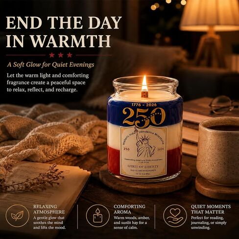 4th of July Patriotic Candle – 12oz Soy Wax Candle, Cozy Woody Amber Scented candles, Independence Day Decorations, USA Themed Home Decor & Gift in Saudi Arabia
