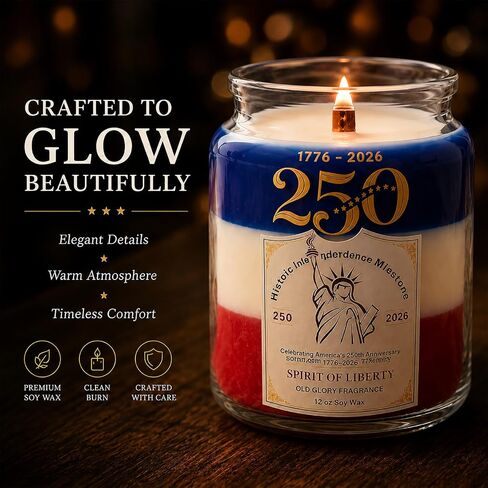 4th of July Patriotic Candle – 12oz Soy Wax Candle, Cozy Woody Amber Scented candles, Independence Day Decorations, USA Themed Home Decor & Gift in Saudi Arabia