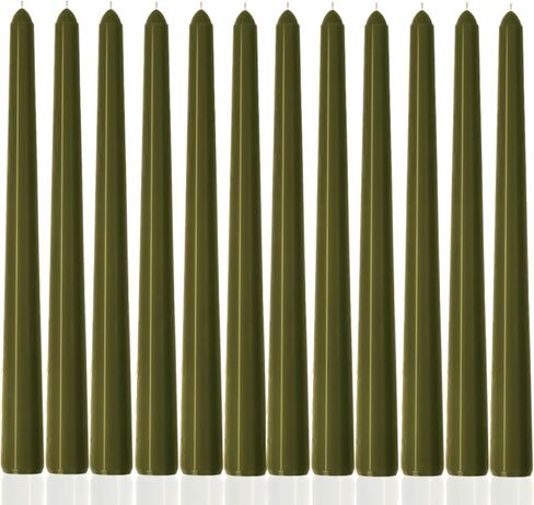 10 Inch Olive Taper Candles-Dripless Unscented Green Tapered Candle Smokeless Candlestick Long Slow Burning 8 Hours Tall Sticks for Christmas Wedding Dinner Parties 12 Pack in Kuwait