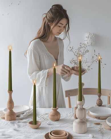 10 Inch Olive Taper Candles-Dripless Unscented Green Tapered Candle Smokeless Candlestick Long Slow Burning 8 Hours Tall Sticks for Christmas Wedding Dinner Parties 12 Pack in Kuwait