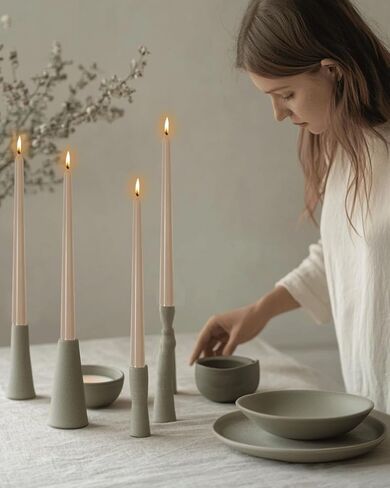 10 Inch Olive Taper Candles-Dripless Unscented Green Tapered Candle Smokeless Candlestick Long Slow Burning 8 Hours Tall Sticks for Christmas Wedding Dinner Parties 12 Pack in Kuwait