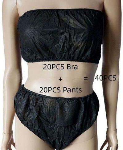 40Pcs Women's Black Disposable Non-Woven Bra & Panty Lingerie Set,Underwear for Spa Sauna Beauty Massage Parlor Travel in Saudi Arabia
