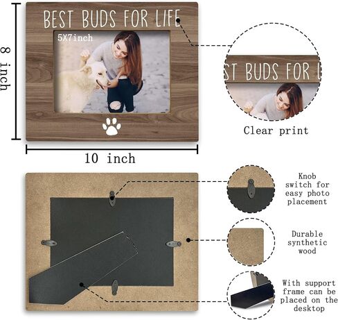 FONDCANYON Dog Picture Photo Frame, Dog Lovers Mom Dad Owner Gifts for Women Men, Best Buds for Life Pet Picture Frames, Pet Lover Gifts (5x7 Inch Photo) in Kuwait