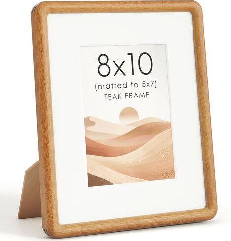 8x10 Picture Frame, USA-Sourced Natural Teak Wood Photo Frame with Tempered Glass, Double Mortise & Tenon Handcrafted Rounded Corner 8 by 10 Wooden Frame Matted to 5x7 Photos, Wall or Tabletop Display in Kuwait