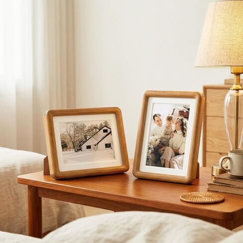 8x10 Picture Frame, USA-Sourced Natural Teak Wood Photo Frame with Tempered Glass, Double Mortise & Tenon Handcrafted Rounded Corner 8 by 10 Wooden Frame Matted to 5x7 Photos, Wall or Tabletop Display in Saudi Arabia