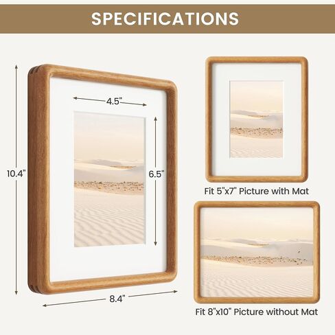 8x10 Picture Frame, USA-Sourced Natural Teak Wood Photo Frame with Tempered Glass, Double Mortise & Tenon Handcrafted Rounded Corner 8 by 10 Wooden Frame Matted to 5x7 Photos, Wall or Tabletop Display in Saudi Arabia