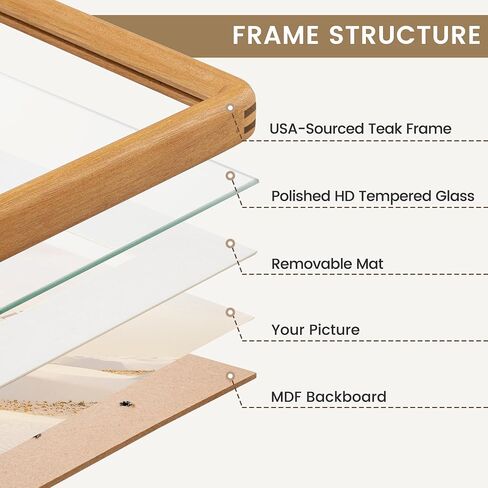 8x10 Picture Frame, USA-Sourced Natural Teak Wood Photo Frame with Tempered Glass, Double Mortise & Tenon Handcrafted Rounded Corner 8 by 10 Wooden Frame Matted to 5x7 Photos, Wall or Tabletop Display in Saudi Arabia