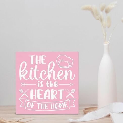 Pink Kitchen Decor the Kitchen Is the Heart of the Home Sign Cute Pink Cook Wooden Box Sign for Home Bakery Dessert Shop Shelf Wall Decor in Kuwait