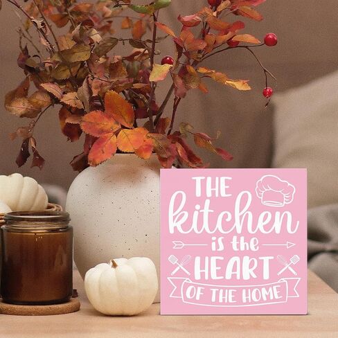Pink Kitchen Decor the Kitchen Is the Heart of the Home Sign Cute Pink Cook Wooden Box Sign for Home Bakery Dessert Shop Shelf Wall Decor in Kuwait